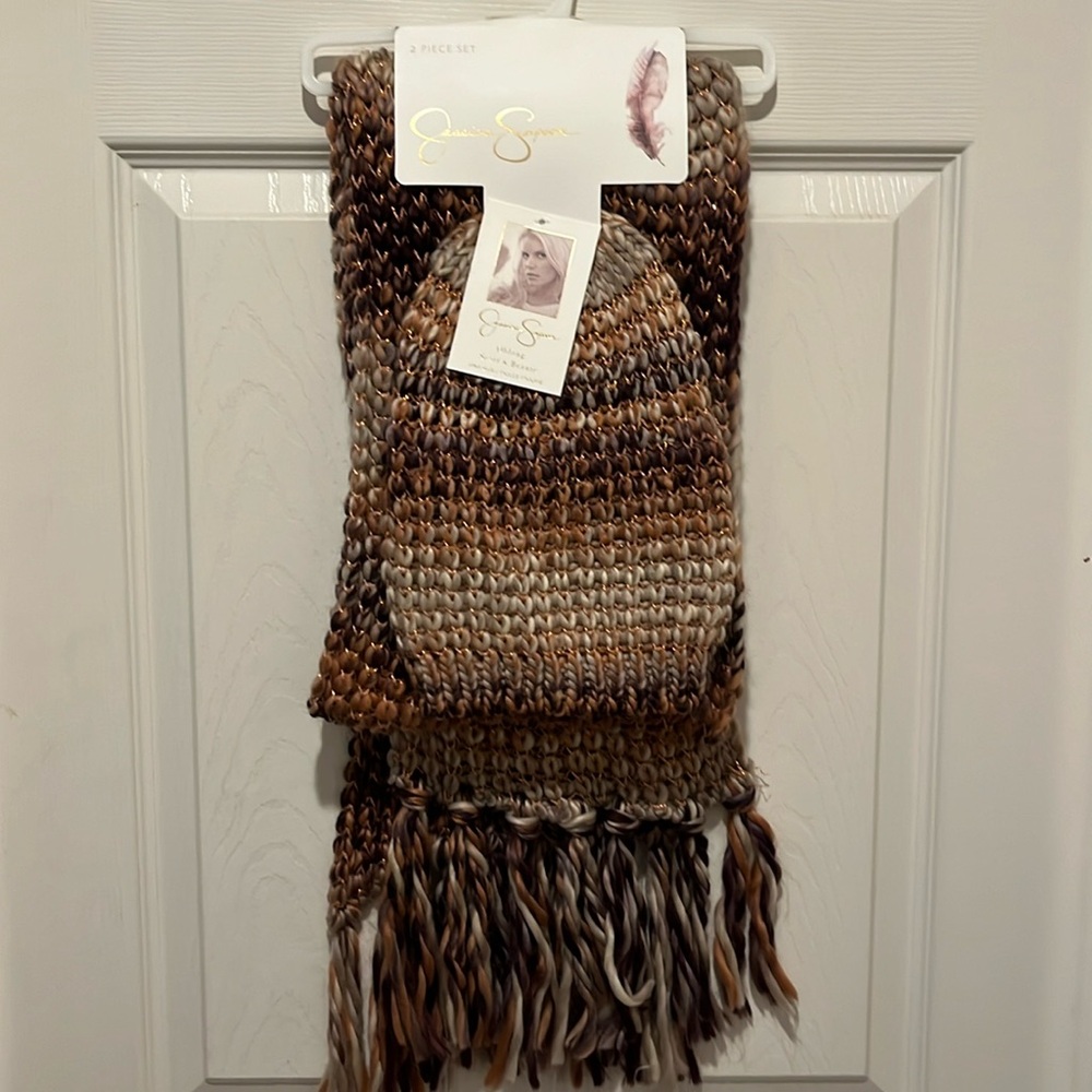 Jessica Simpson Oblong Scarf & Matching Beanie